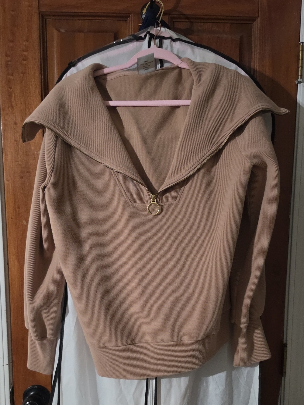 Varley Beige Sailor-Collar Half-Zip Sweater
